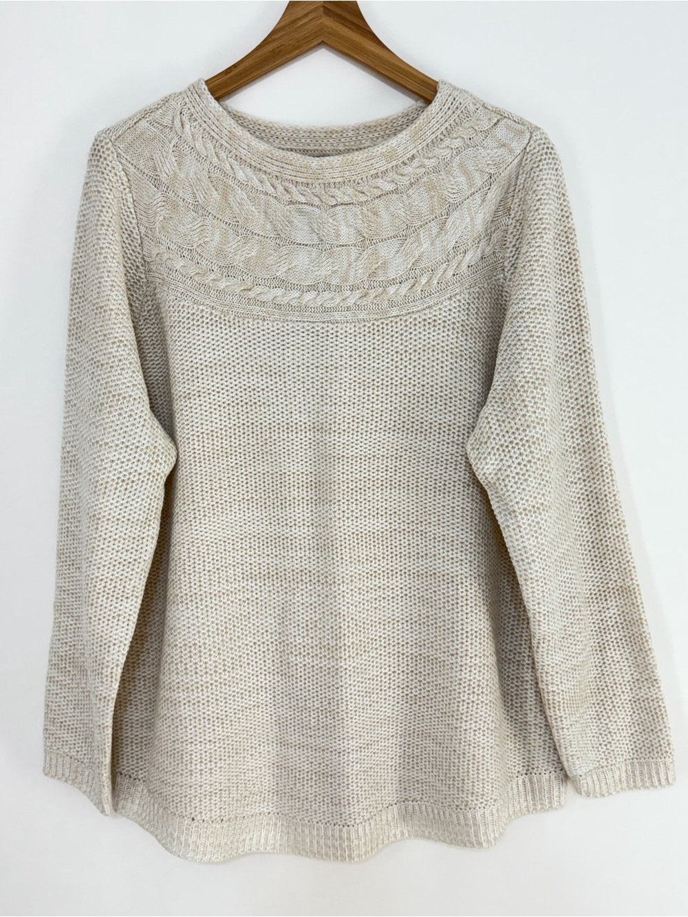 Croft & Barrow Women's Cream Cable-Yoke Knit Sweater Size 1X